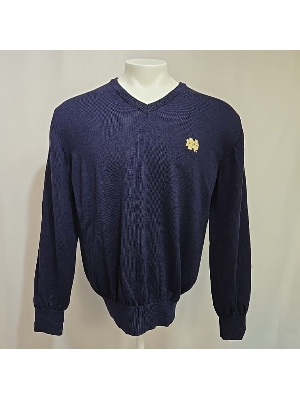 Notre Dame Fighting Irish 100% Merino Wool Sweater Men Size XL V-Neck Navy Blue